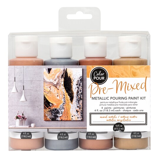 American Crafts Color Pour Pre-Mixed Paint Kit 4/Pkg-Mixed Metal Metallic